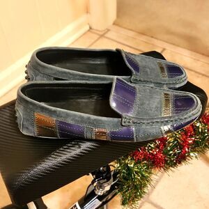 Tod's Women's Green Suede w/ Silver & Blue Leather Loafers Size 38 (US 7.5)